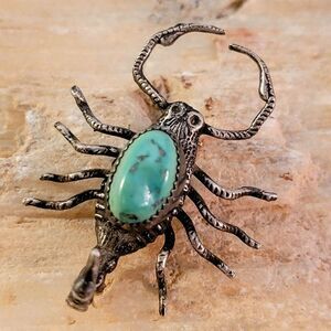 Vintage Navajo Turquoise Sterling Scorpian Brooch Pin